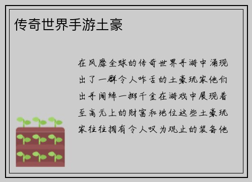 传奇世界手游土豪